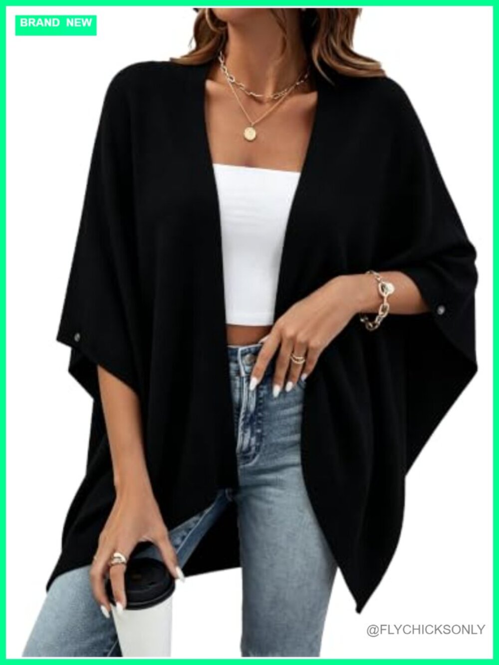 Women's Knit Ruana Wrap Poncho Shawl Open Front Cardigan Cape